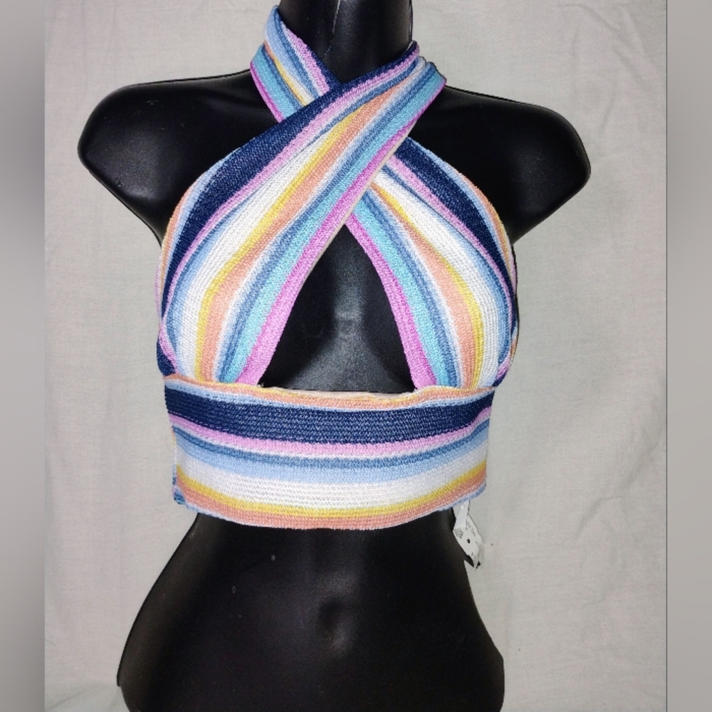Striped Halter Crop Top - Multi Pastel